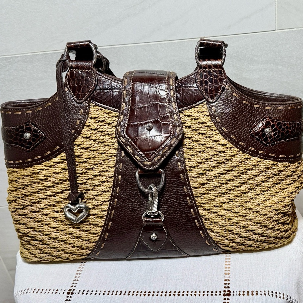 BRIGHTON Large Brown and Tan Woven Handbag EXCELLENT CONDITION, rarely used!